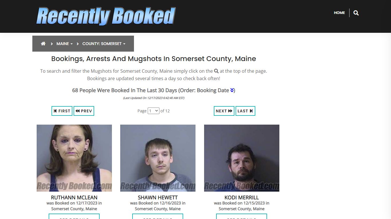 Recent bookings, Arrests, Mugshots in Somerset County, Maine