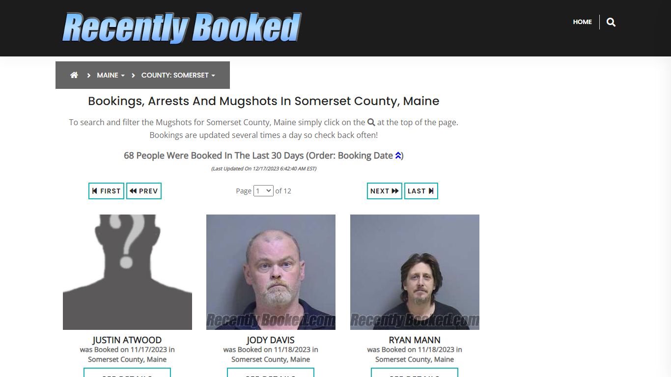 Recent bookings, Arrests, Mugshots in Somerset County, Maine